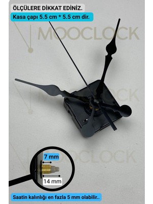 Sessiz Duvar Saati Mekanizması, 14 mm Şaft, Akrep, Yelkovan ve Saniye Dahil