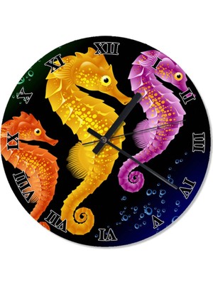 30 cm Çap Deniz Atları Temalı Sessiz Duvar Saati, Şık ve Zarif Tasarım