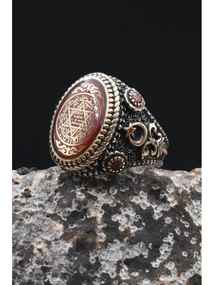 Prestige Gümüş Hz. Süleyman Mührü 925 Ayar Gümüş Yüzük Mineli 902484