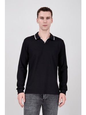 Paco Romano Erkek Uzun Kol Siyah Polo Yaka Tişört