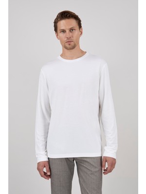 Paco Romano Erkek Uzun Kol Bisiklet Yaka Beyaz Tişört