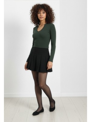 Zincir Detaylı Fitilli Kaşkorse Bluz - Haki