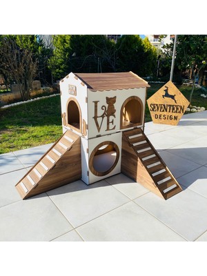 Feyza Design Rahat ve Şık Iki Katlı Küçük Kedi Evi, Konforlu Yatak ve Oyun Alanı