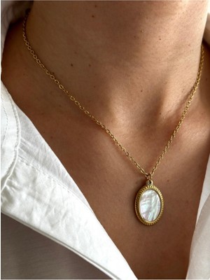 Hercy Sedefli Gold Paslanmaz Ithal Çelik Kolye | Nostaljik Kolye