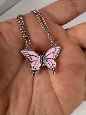 Pembe Mıknatıslı Kelebek Kolye – Unisex, Çift ve Arkadaşlık Hediye Seti