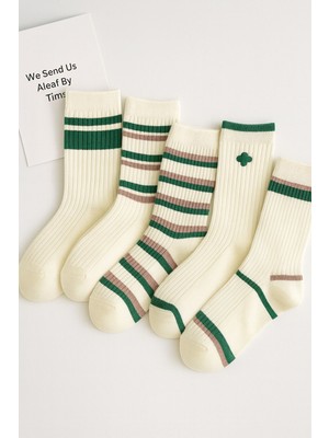 5'li Ekonomik Paket Yeşil-Pembe Desenli Unisex Tenis Çorap Seti