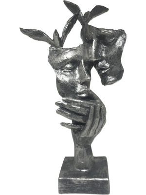 Şans Hediyelik Kuşlu Sevgili Mask Dekoratif Biblo 32CMX18CM Gümüş Eskitme