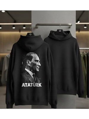  Unısex Oversize %100PAMUKLU Mustafa Kemal Atatürk Baskılı Kapüşonlu  Sweatshirt
