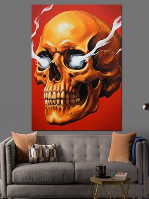 Artmeg Dumanlı Altın Kuru Kafa Dekoratif Kanvas - Mdf Ahşap Tablo