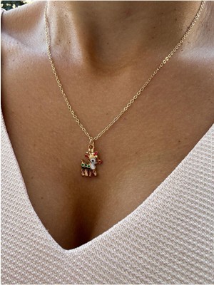Hercy Ren Geyiği Figürlü Zarif Charm Kolye | 14K Altın Kaplama Christmas Kolye | Festival Kolyesi