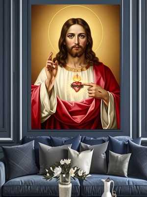 Artmeg Kutsal Kalpli Isa Portresi Dekoratif Kanvas - Mdf Ahşap Tablo