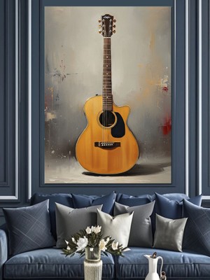 Artmeg Akustik Gitar Kahverengi Enstrüman Dekoratif Kanvas - Mdf Ahşap Tablo