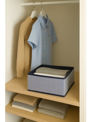Luxway Home Gardırop ve Dolap Içi Düzenleyici Organizer, Lacivert Çizgili Çok Amaçlı Saklama Kutusu 28X28X13CM