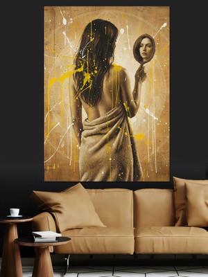 Artmeg Altın Işıklı Çıplak Kadın Dekoratif Kanvas - Mdf Ahşap Tablo
