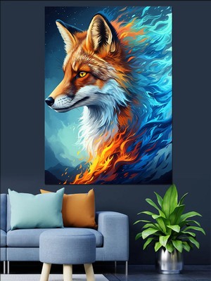 Tablomega Ateş ve Su Tilkisi Dekoratif Kanvas - Mdf Ahşap Tablo