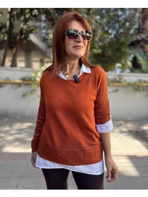 Denizege Butik Gömlek Triko Takım Tarçın