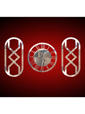 Şık Elips Pleksi Üçlü Duvar Saati Ayna Gümüş Tasarım