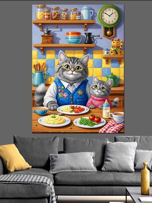 Tablomega Mutfakta Yemek Yapan Kedi Dekoratif Kanvas - Mdf Ahşap Tablo