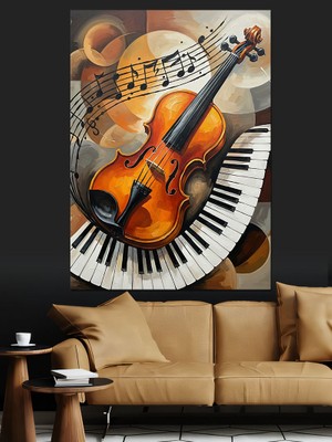 Artmeg Keman ve Piyano Tuşları Dekoratif Kanvas - Mdf Ahşap Tablo