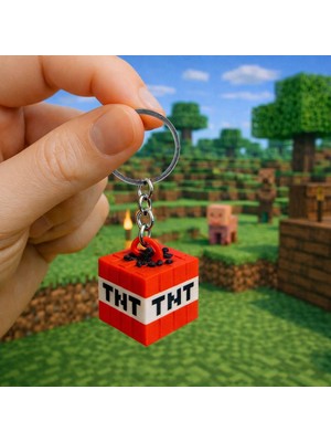 Modu3D Minecraft Tnt Blok Anahtarlık – 3D Tasarım Küp Model – Oyuncu ve Hediye Aksesuarı