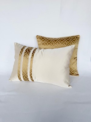 Pemteks Tekstil Altın Sarısı Detaylı Fitilli 2’li Kırlent Kılıfı Seti (40X60 / 45X45)