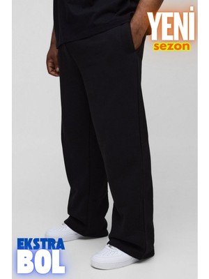 Vladivosto Gri Siyah Büyük Beden Paçası Lastikli Oversize Bol Kalıp Eşofman Altı Rahat Unisex Eşofman Altı