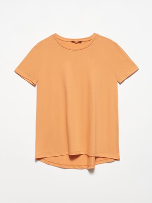 Dilvin 3471 Bisiklet Yaka Basic T-Shirt-Şeftali
