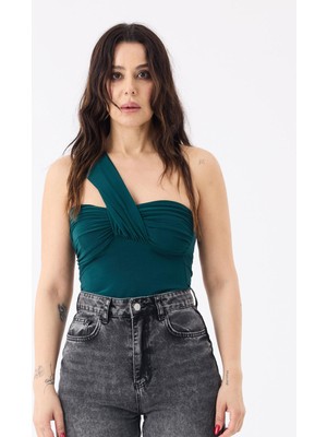 Rivus Tek Omuzdan Askılı Straplez Bluz - Yeşil