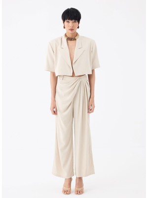 Rivus Pile Detaylı Tasarım Pantolon - Bej