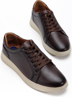 Dilimler Ayakkabı Hakiki Deri Erkek Casual Günlük Ayakkabı Kahverengi Bağlı Poli Taban