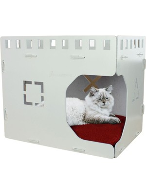 Feyza Design Büyük Ahşap Kedi Yatağı, Parlak Beyaz, 50X35 Cm, Küp Tasarım