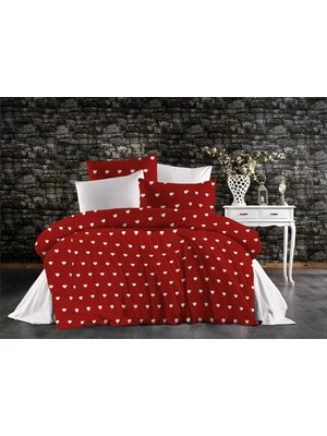 UYGURİYE Uyguriye Çift Kişilik Nevresim Takımı Yorgan Kılıfı %70 Pamuklu Kalp Desen + Lastikli Çarşaf+2 Yastık Kılıfı