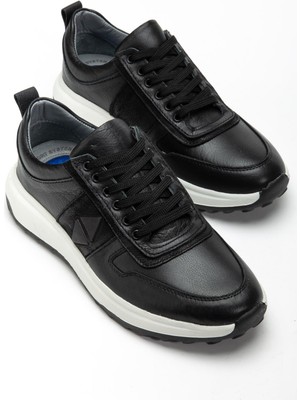 Dilimler Ayakkabı Hakiki Deri Erkek Casual Günlük Ayakkabı Siyah Faylon Taban Yan Baskılı