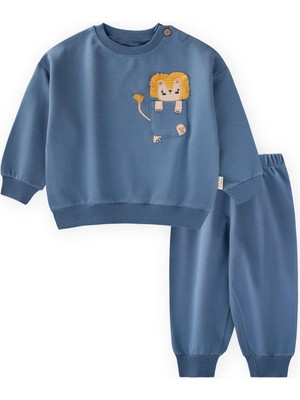 Cigit Nakışlı Sweatshirt Takım 0-4 Yaş Indigo Mavi