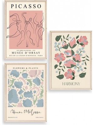 Marsilyan Ünlü Tablolar Üçlü Ahşap Çerçeveli Tablo 30 x 40