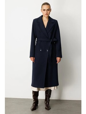 Ekol Beli Kuşaklı Kruvaze Yaka Kaban 6063