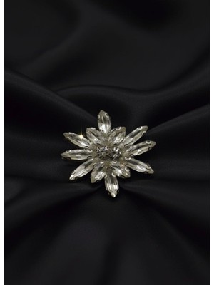 Barış Dizayn Bros Zarif Gümüş Taşlı Yıldız Çiçek Broş