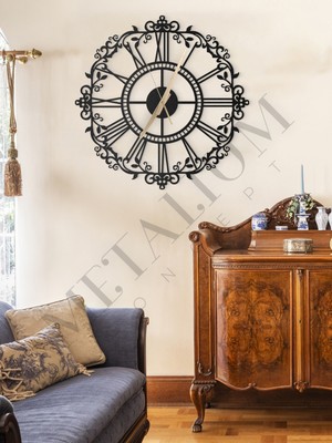 Şık Ferforje Metal Duvar Saati, Roma Rakamlı, 45X45CM, Dekoratif Tasarım