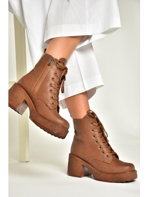 Fox Shoes T996533009 Taba Kalın Topuklu Kadın Bot