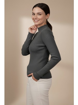 Kadın Gri Balıkçı Yaka Bluz