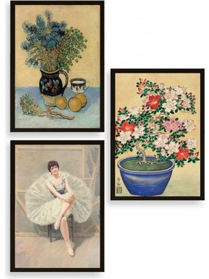 Marsilyan Ünlü Tablolar Üçlü Ahşap Çerçeveli Tablo 50 x 70