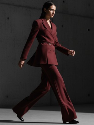 Rivus Kuşaklı ve Modüler Büstiyer Detaylı Blazer Ceket - Bordo