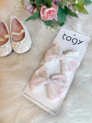 Aysskids Beyaz Pul Payet Fiyonk Kız Çocuk Bebek 2'li Toka