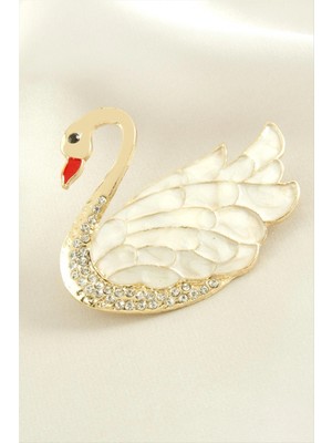 Marsilyan Kuğu Mineli Taşlı Broş