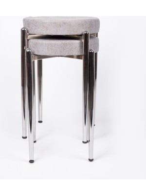 EKİPMETAL Tabure 2 Adet Kumaş Açık Gri