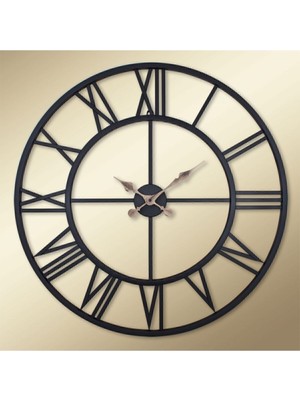 Modern 76 cm Siyah Ferforje Iskelet Duvar Saati, Şık ve Büyük Boy Salon Dekoru
