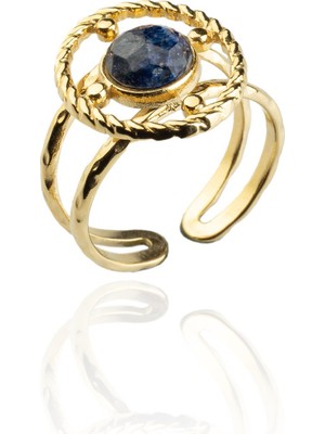 Lapis Lazuli Doğal Taş Çelik Faset Oval Kesim Ayarlanabilir Yüzük