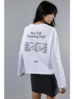 Hiccup Kadın Busem Rahat Kesim Uzun Kollu Yuvarlak Yaka Bluz Beyaz