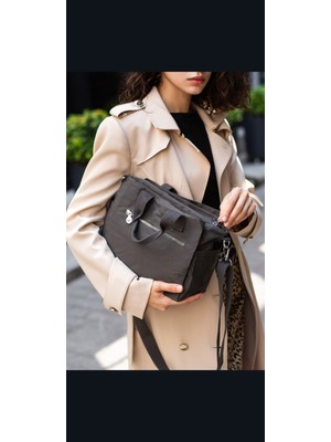 Lagül Aksesuar Şık ve Modern Çok Bölmeli Suya Dayanıklı Gri Kadın El ve Omuz Çantası