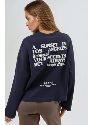 Hiccup Kadın Busem Rahat Kesim Uzun Kollu Yuvarlak Yaka Bluz Lacivert